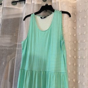 Lands’ End Womens Sleeveless Tiered Maxi Dress Blue Green Check NWT Size L